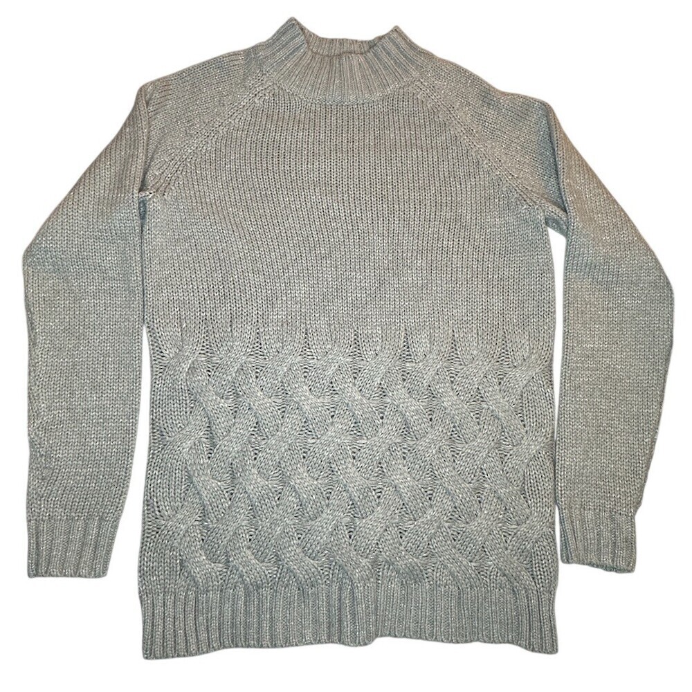 Simply Vera Vera Wang Sweater Womens Size M Gray Cable Knit Mock Neck
